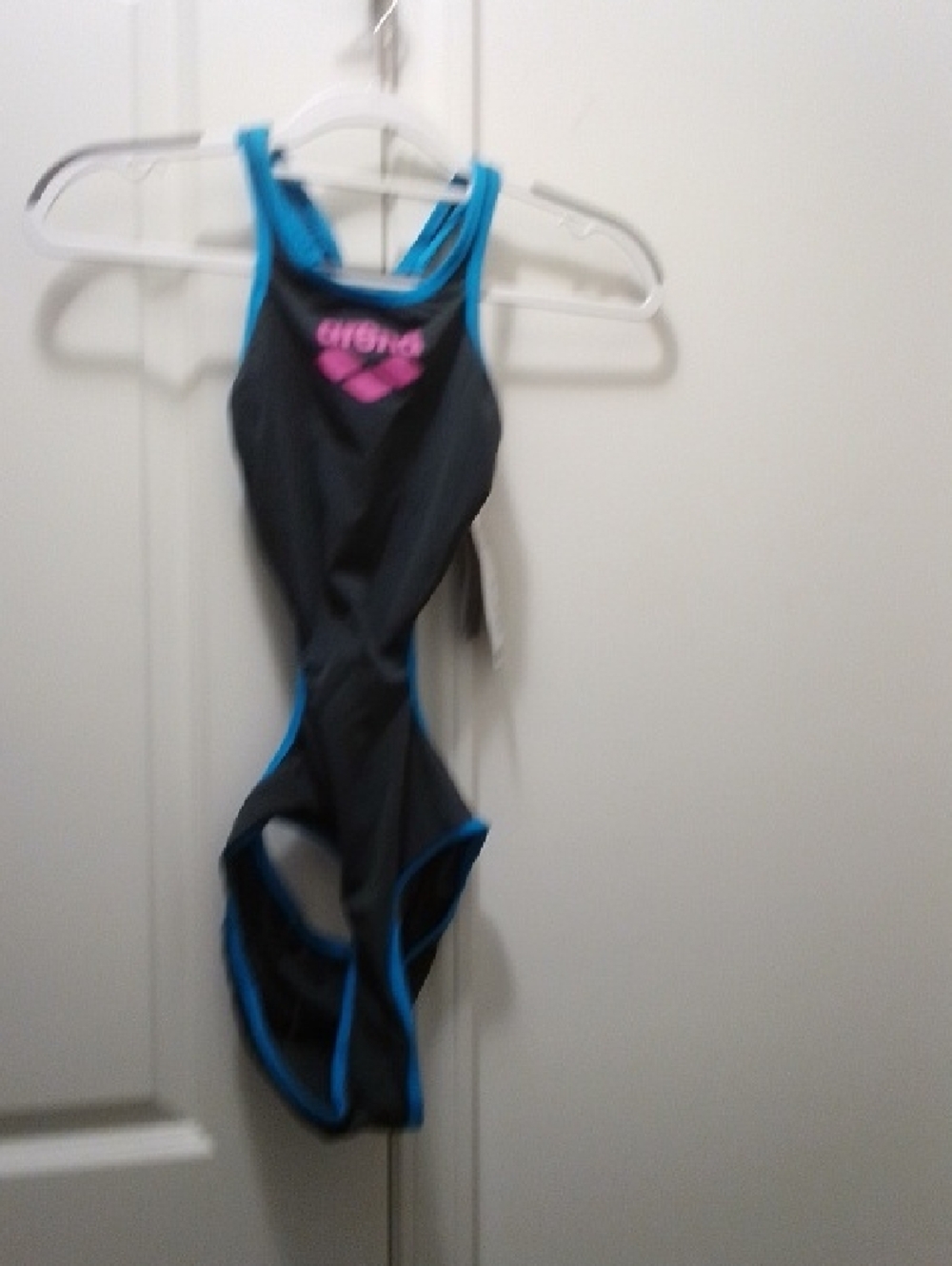 Arena Women's Black & Blue One-Piece Racing Swimsuit with Pink Logo